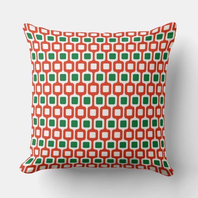 Retro Geometric Pattern: Red and Green Throw Pillow (Front)