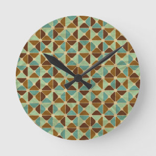 Retro geometric pattern round clock