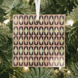 Retro geometric pattern with brown, yellow, blue glass ornament