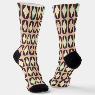 Retro geometric pattern with brown, yellow, blue socks