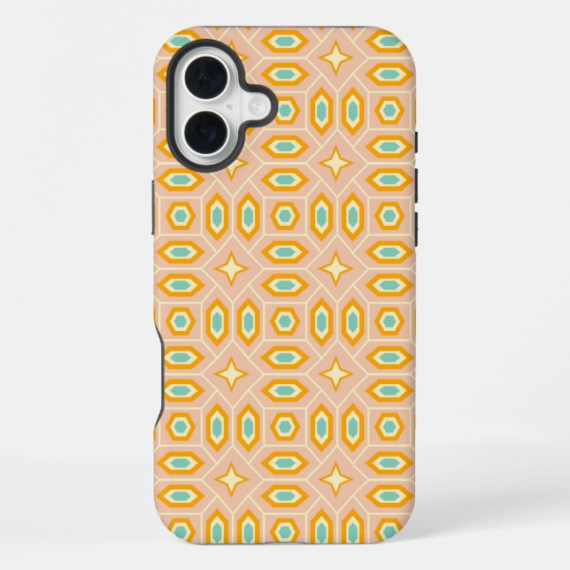 Retro geometric pattern with hexagons and stars iPhone case (Back)