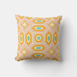 Retro geometric pattern with hexagons and stars throw pillow