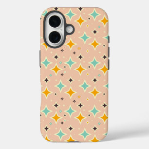 Retro geometric pattern with teal, orange, black iPhone 16 case