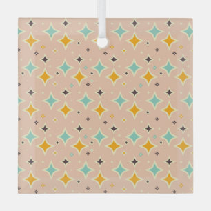 Retro geometric pattern with teal, orange, black glass ornament