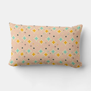 Retro geometric pattern with teal, orange, black lumbar pillow