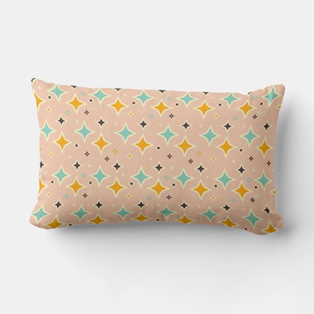 Retro geometric pattern with teal, orange, black lumbar pillow (Back)