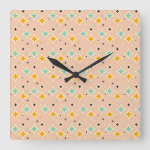Retro geometric pattern with teal, orange, black square wall clock
