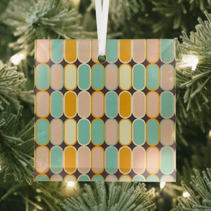 Retro geometric pattern with vertical ovals glass ornament
