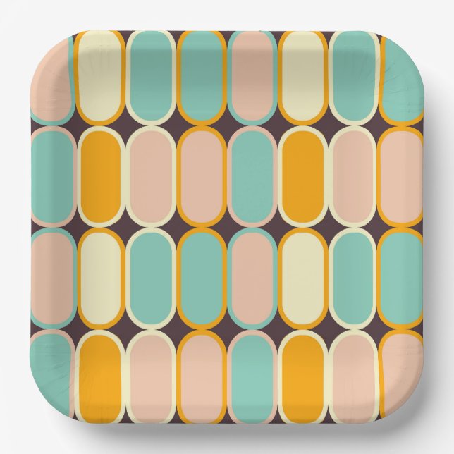Retro geometric pattern with vertical ovals paper plate (Front)