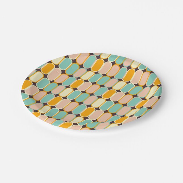 Retro geometric pattern with vertical ovals paper plate (Angled)