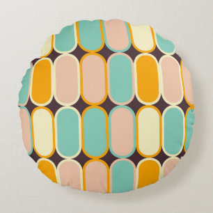 Retro geometric pattern with vertical ovals round pillow
