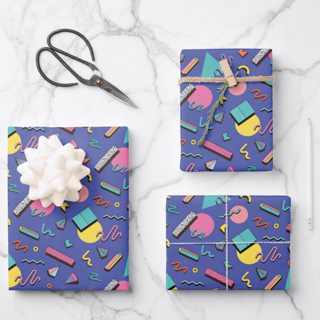 Retro Geometric Pattern Wrapping Paper Sheet (Front)