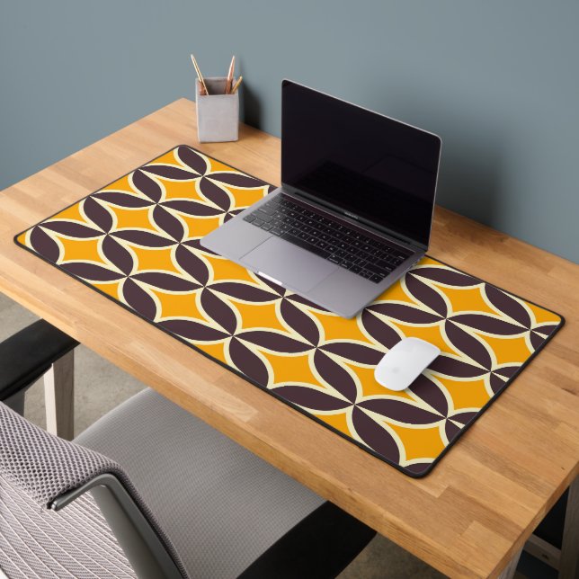 Retro geometric pattern yellow and brown leaf desk mat (Office 2)