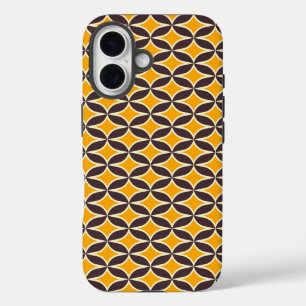 Retro geometric pattern yellow and brown leaf iPhone 16 case