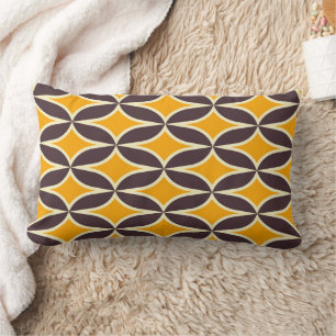 Retro geometric pattern yellow and brown leaf lumbar pillow