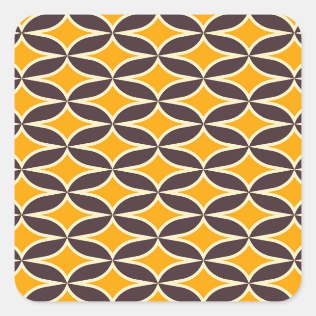 Retro geometric pattern yellow and brown leaf square sticker (Front)