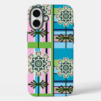 Retro geometric patterns and fantasy flowers iPhone 16 plus case