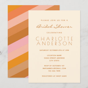Retro Geometric Pink and Orange Bridal Shower Invitation