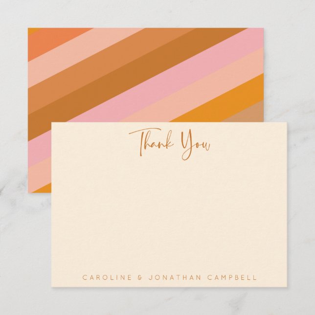 Retro Geometric Pink and Orange Personalized Thank You Card (Front/Back)