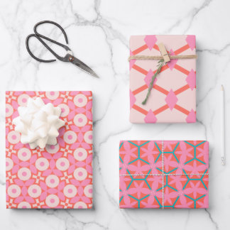 Retro Geometric Pink Mid-Century Modern Wrapping Paper Sheet