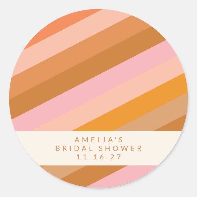 Retro Geometric Pink Orange Custom Bridal Shower  Classic Round Sticker (Front)