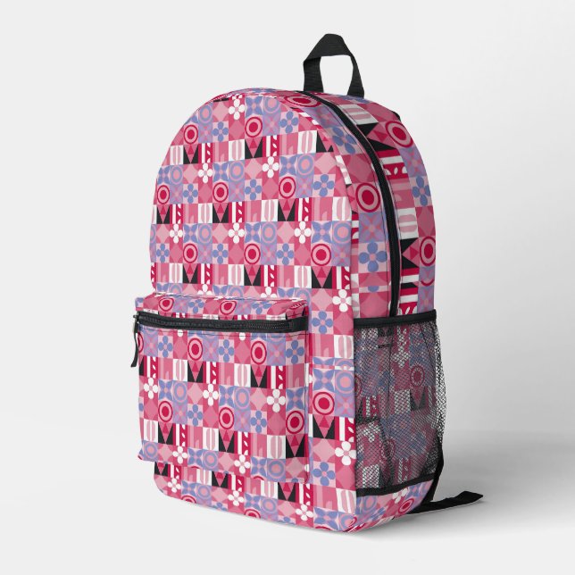 retro geometric print pattern printed backpack (Back Corner Right)