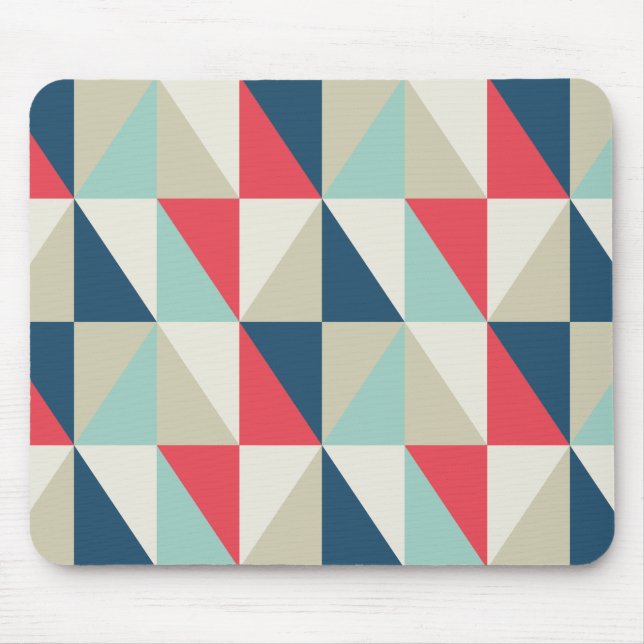 Retro Geometric Red and Blue Triangles Pattern Mouse Pad (Front)