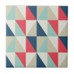 Retro Geometric Red and Blue Triangles Pattern Tile<br><div class="desc">Ceramic tile featuring trendy geometric pattern with blue,  red and beige triangles.</div>