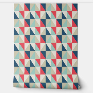 Retro Geometric Red and Blue Triangles Pattern Wallpaper