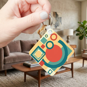 Retro Geometric Risograph Style Abstract Design Keychain
