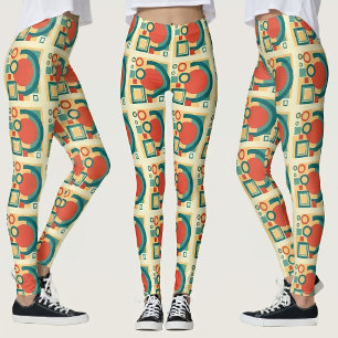 Retro Geometric Risograph Style Abstract Design Leggings