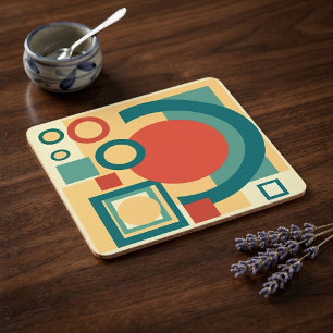 Retro Geometric Risograph Style Abstract Design Square Paper Coaster