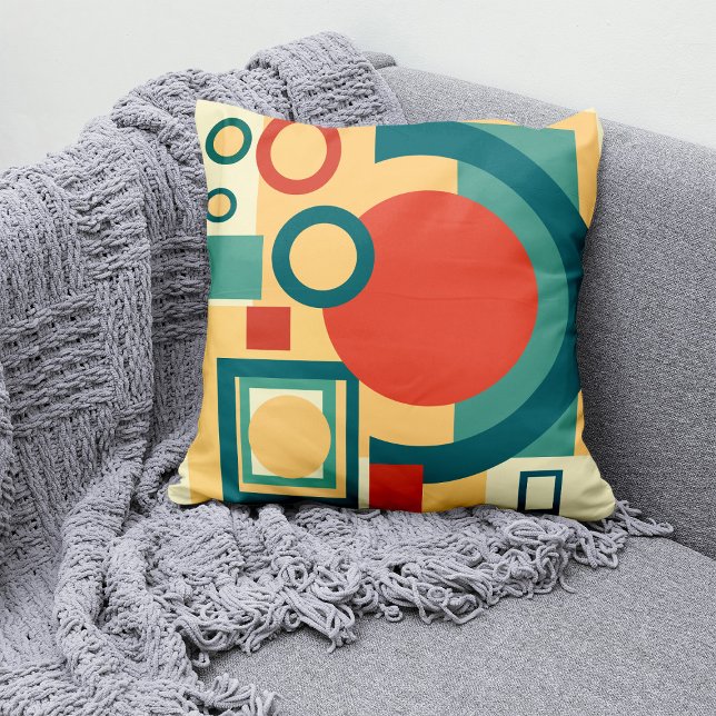 Retro Geometric Risograph Style Abstract Design Throw Pillow (Retro Geometric Risograph Style Abstract Design. Throw Pillow)