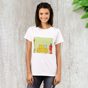 Retro Geometric Robot and Yellow Car T-Shirt