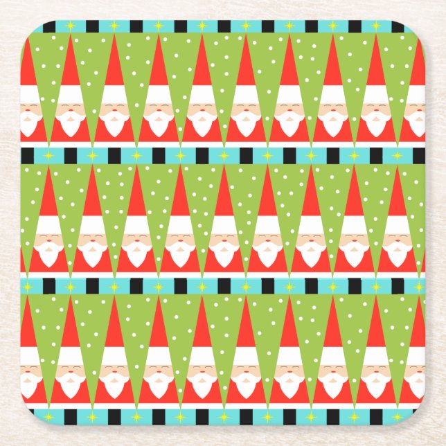 Retro Geometric Santa Hard Paper Coasters (Front)