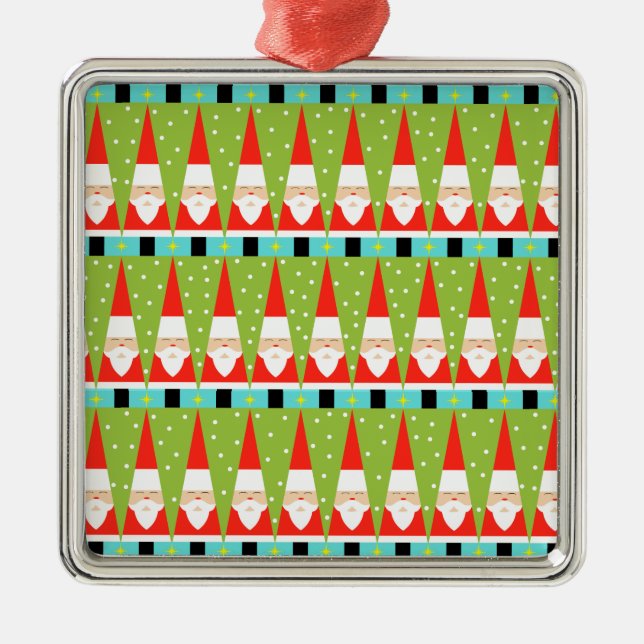 Retro Geometric Santa Square Ornament (Front)