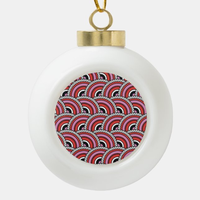 Retro Geometric Seamless Pattern Ceramic Ball Christmas Ornament (Front)