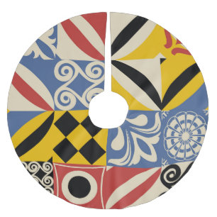 Retro geometric shapes: Azulejos tiles. Brushed Polyester Tree Skirt