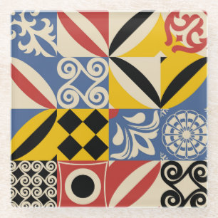 Retro geometric shapes: Azulejos tiles. Glass Coaster
