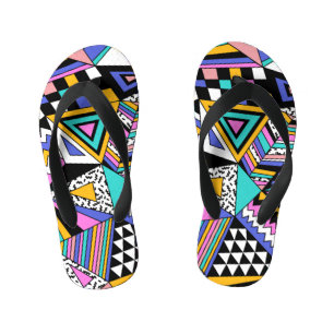 Retro Geometric Shapes: Colorful Vintage. Kid's Flip Flops