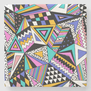 Retro Geometric Shapes: Colorful Vintage. Stone Coaster