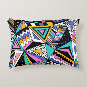 Retro Geometric Shapes: Colourful Vintage. Accent Pillow