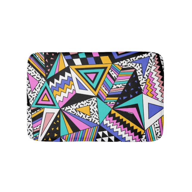 Retro Geometric Shapes: Colourful Vintage. Bath Mat (Front)