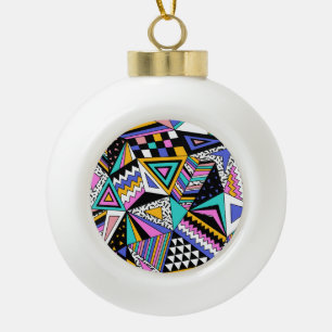 Retro Geometric Shapes: Colourful Vintage. Ceramic Ball Christmas Ornament