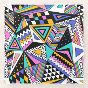 Retro Geometric Shapes: Colourful Vintage. Glass Coaster