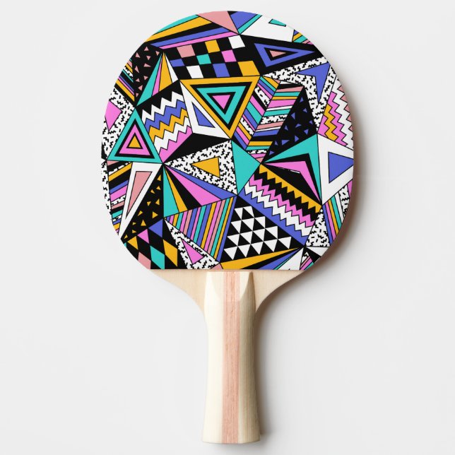 Retro Geometric Shapes: Colourful Vintage. Ping Pong Paddle (Front)