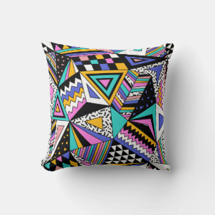 Retro Geometric Shapes: Colourful Vintage. Throw Pillow