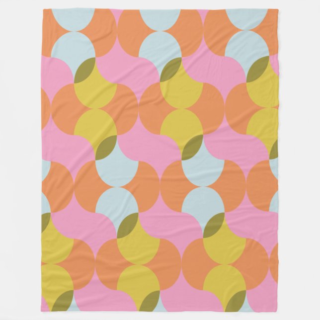 Retro Geometric Shapes in Bright Pastel Colours Fleece Blanket (Front)