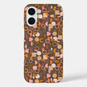 Retro Geometric Shapes in Brown Pink and Orange iPhone 16 Case