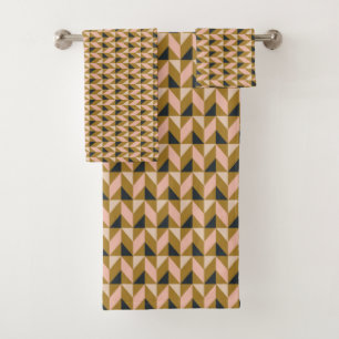 Retro Geometric Shapes Pattern   Gold Blush Black  Bath Towel Set